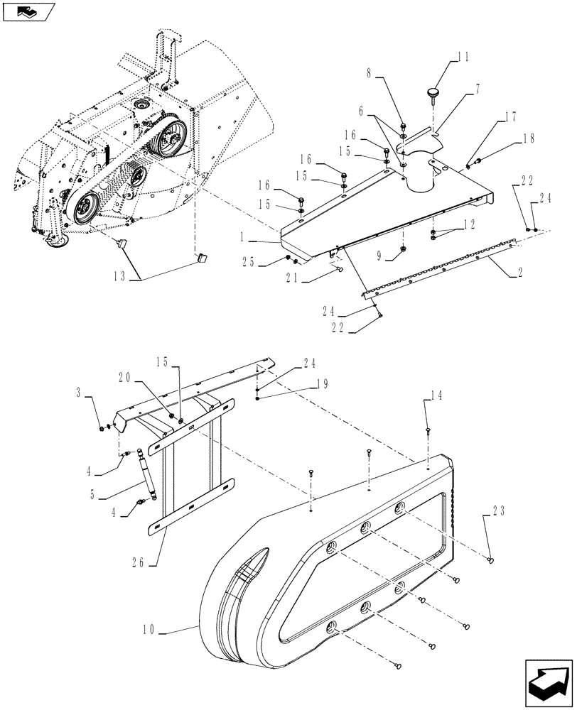 Схема запчастей Case IH RD163 - (90.119.05[01]) - REAR BELT DRIVE SHIELDING, BSN YGG627000 (90) - PLATFORM, CAB, BODYWORK AND DECALS