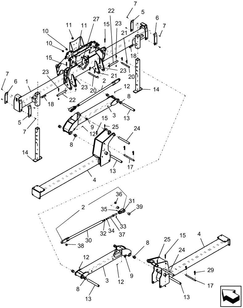 Схема запчастей Case IH 1220 - (39.100.10) - MAIN FRAME, 12 ROW NARROW MOUNTED STACKER (39) - FRAMES AND BALLASTING