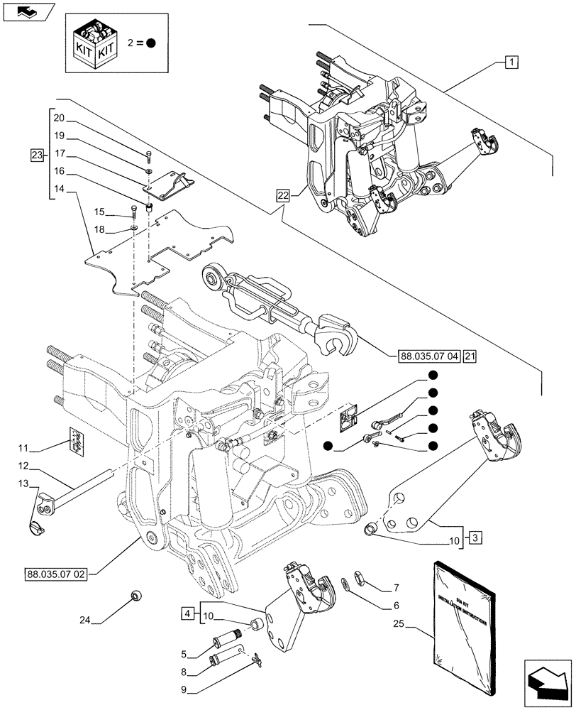 Схема запчастей Case IH PUMA 200 - (88.035.07[01]) - DIA KIT - FRONT HPL FOR ELECTRONIC/MECHANICAL REMOTES LESS PTO, LESS AUX. COUPLERS - LINK AND ARMS (88) - ACCESSORIES