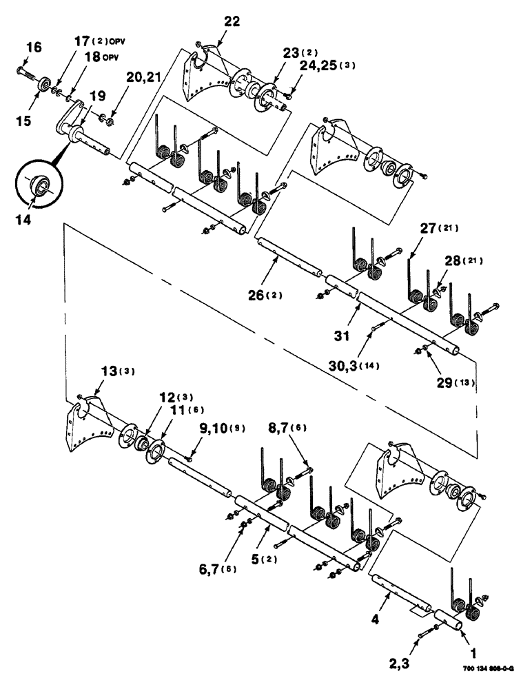 Схема запчастей Case IH 625 - (6-06) - TINE TUBE ASSEMBLY, 14 FOOT, TINE TUBE ASSEMBLY A (58) - ATTACHMENTS/HEADERS