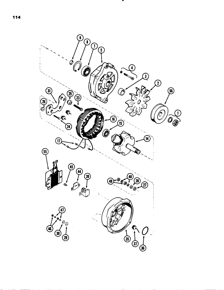 Схема запчастей Case IH 1845S - (114) - D55127 ALTERNATOR, (159) SPARK IGNITION ENGINE, INDUCTION DISCHARGE SYSTEM (55) - ELECTRICAL SYSTEMS