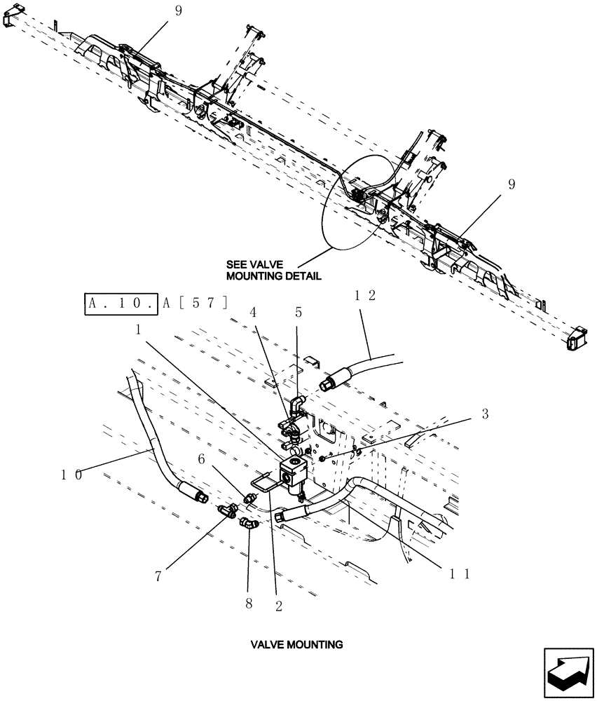 Схема запчастей Case IH 1200PT - (A.10.A[56]) - LAYOUT NO MARKER OPTION VALVE MOUNT - 24 ROW A - Distribution Systems