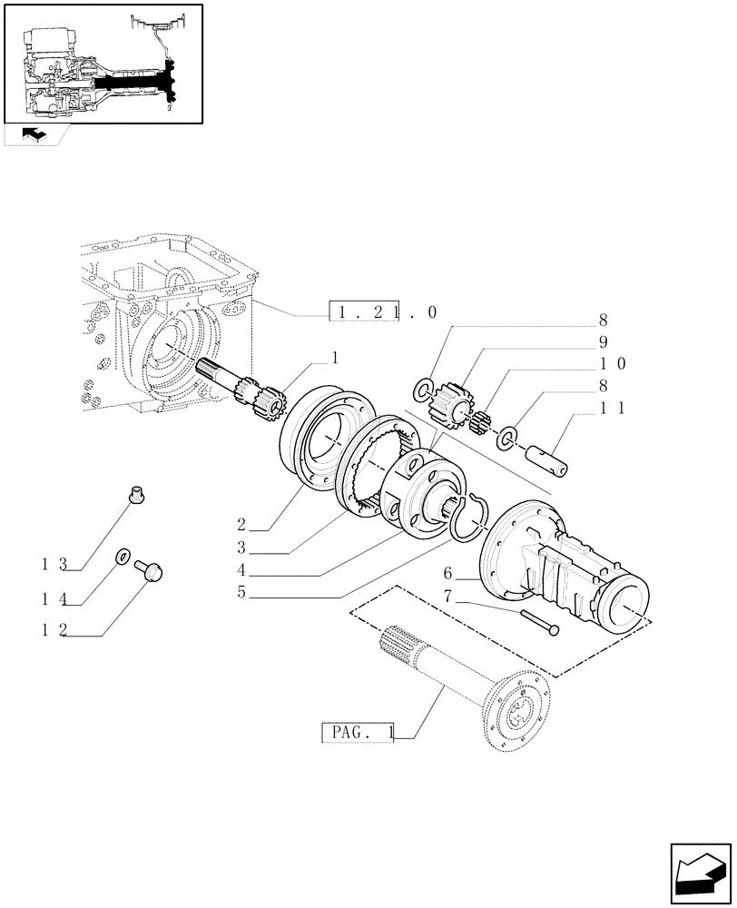 Схема запчастей Case IH FARMALL 65C - (1.48.1/01[02]) - WATERPROOF TRANSMISSION - FINAL DRIVE, GEARS AND SHAFTS (VAR.332448-333448-330449) (05) - REAR AXLE