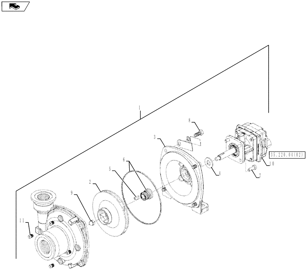 Схема запчастей Case IH 100 - (35.220.04[01]) - PUMP - ASSEMBLY, HYDRAULIC CENTRIFUGAL (HYPRO - CAST) HM1C (35) - HYDRAULIC SYSTEMS