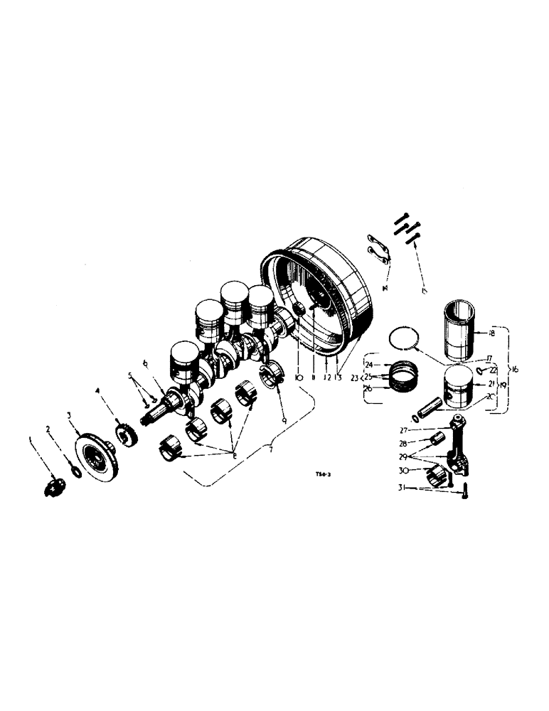 Схема запчастей Case IH 354 - (2-07) - PETROL ENGINE, CRANKSHAFT, FLYWHEEL, CONNECTING RODS AND PISTONS (01) - ENGINE