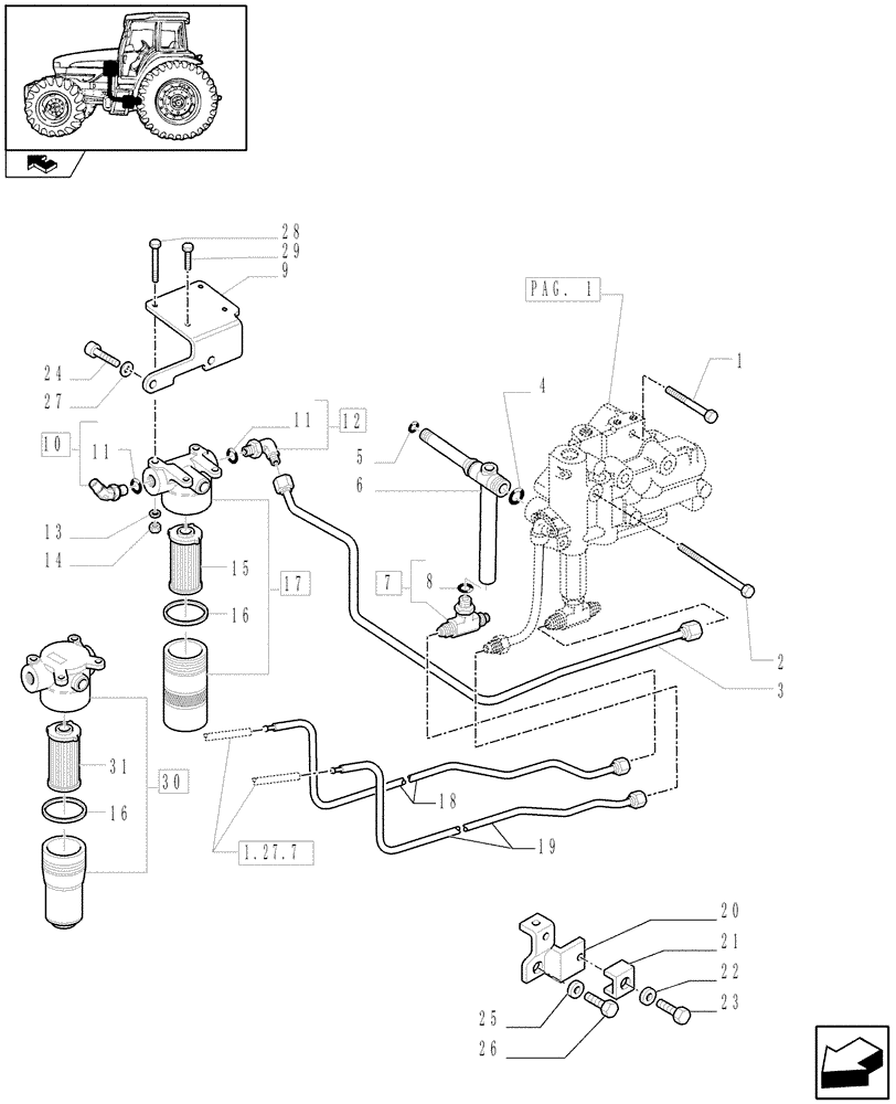 Схема запчастей Case IH FARMALL 105U - (1.27.3[02]) - 12X12 POWER SHUTTLE TRANSMISSION - POWER SHUTTLE PIPES (VAR.330114-331114-332114) (03) - TRANSMISSION