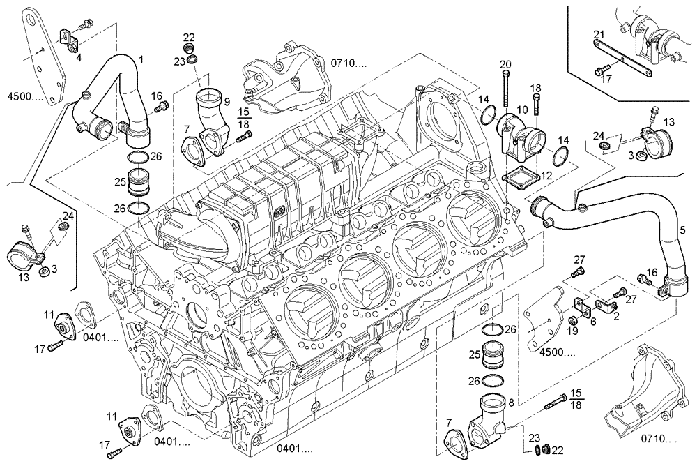 Схема запчастей Case IH FVAE2884X B200 - (3210.349) - WATER LINES water outlet from oil heat exchanger 