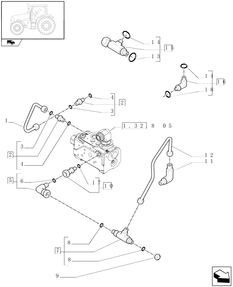 Схема запчастей Case IH PUMA 195 - (1.82.1/03[01]) - (VAR.484) RIGHT LIFT ROD AND TOP LINK HYDRAULIC ADJUST W/ELECTRONIC CONTROL - LIFTER LINES (07) - HYDRAULIC SYSTEM