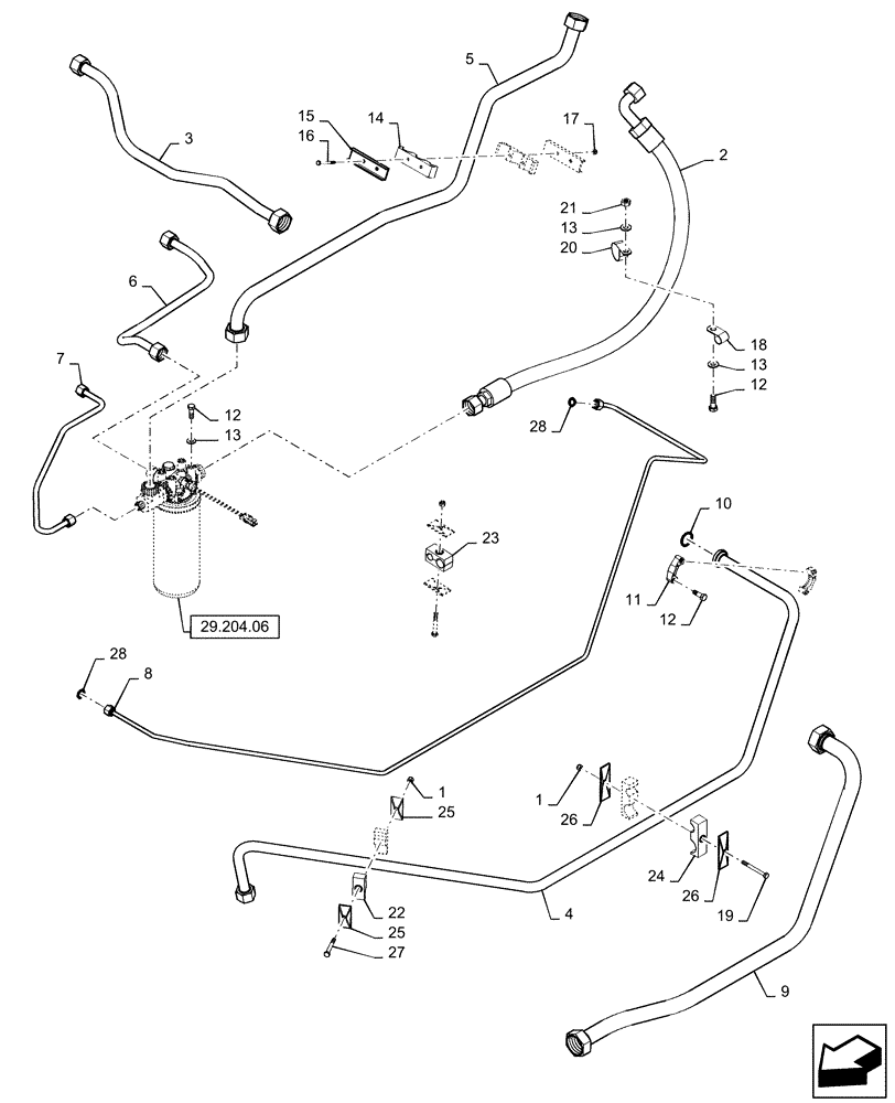 Схема запчастей Case IH 8120 - (35.203.02) - HYDRAULIC LINES, PTO 2 (35) - HYDRAULIC SYSTEMS