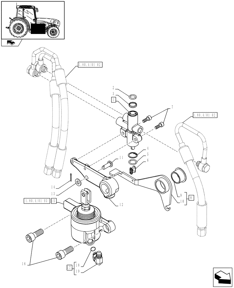 Схема запчастей Case IH FARMALL 95N - (1.80.4/01[01]) - ELECTRONIC MID MOUNTED VALVES - PTO ENGAGEMENT CLUTCH - SERVOCONTROL (07) - HYDRAULIC SYSTEM