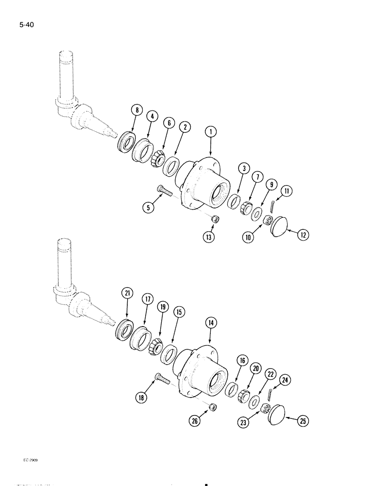 Схема запчастей Case IH 695 - (5-40) - WHEEL HUB, ADJUSTABLE FRONT AXLES (05) - STEERING