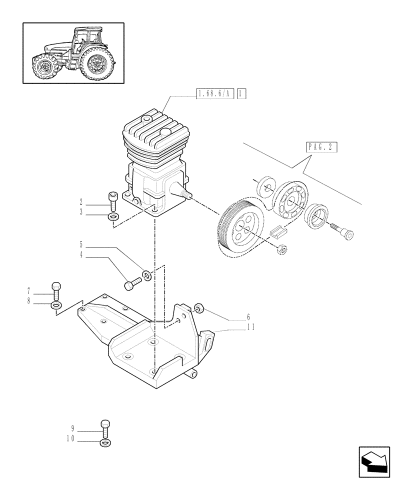 Схема запчастей Case IH MXM130 - (1.68.6[01]) - (VAR.178) TRAILER AIR BRAKE UK - BRACKET FOR AIR COMPRESSOR (05) - REAR AXLE