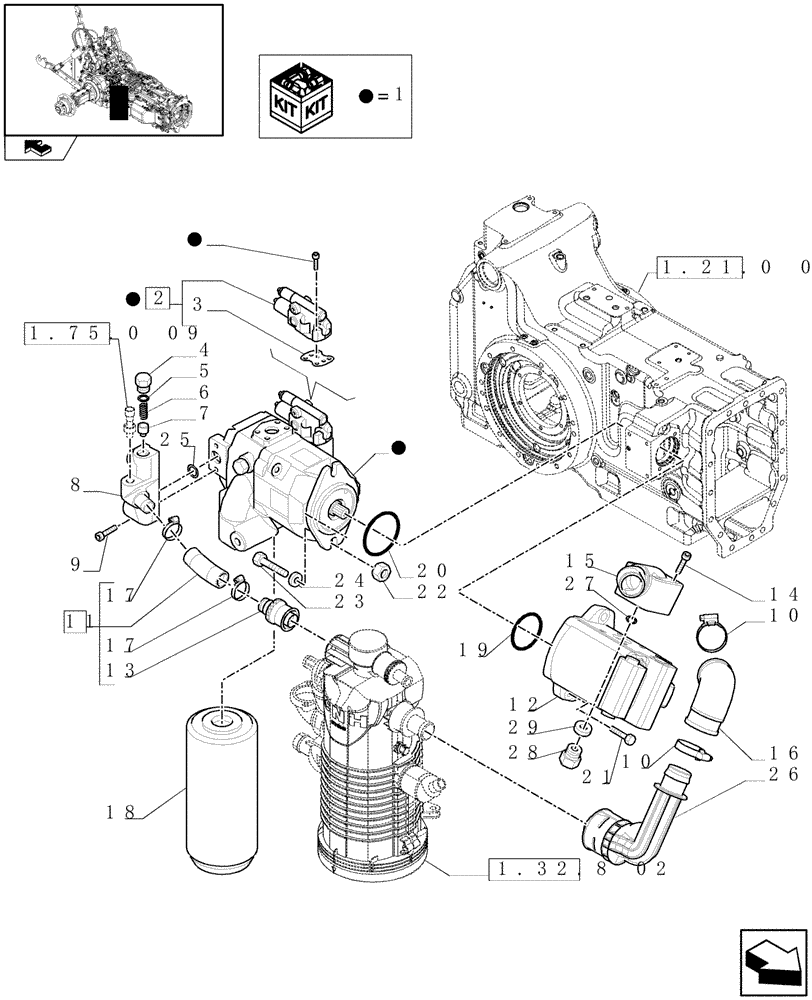 Схема запчастей Case IH PUMA 125 - (1.32.8[01]) - PUMPS FOR HYDRAULIC SYSTEM AND LIFT - PUMPS AND FILTER (03) - TRANSMISSION