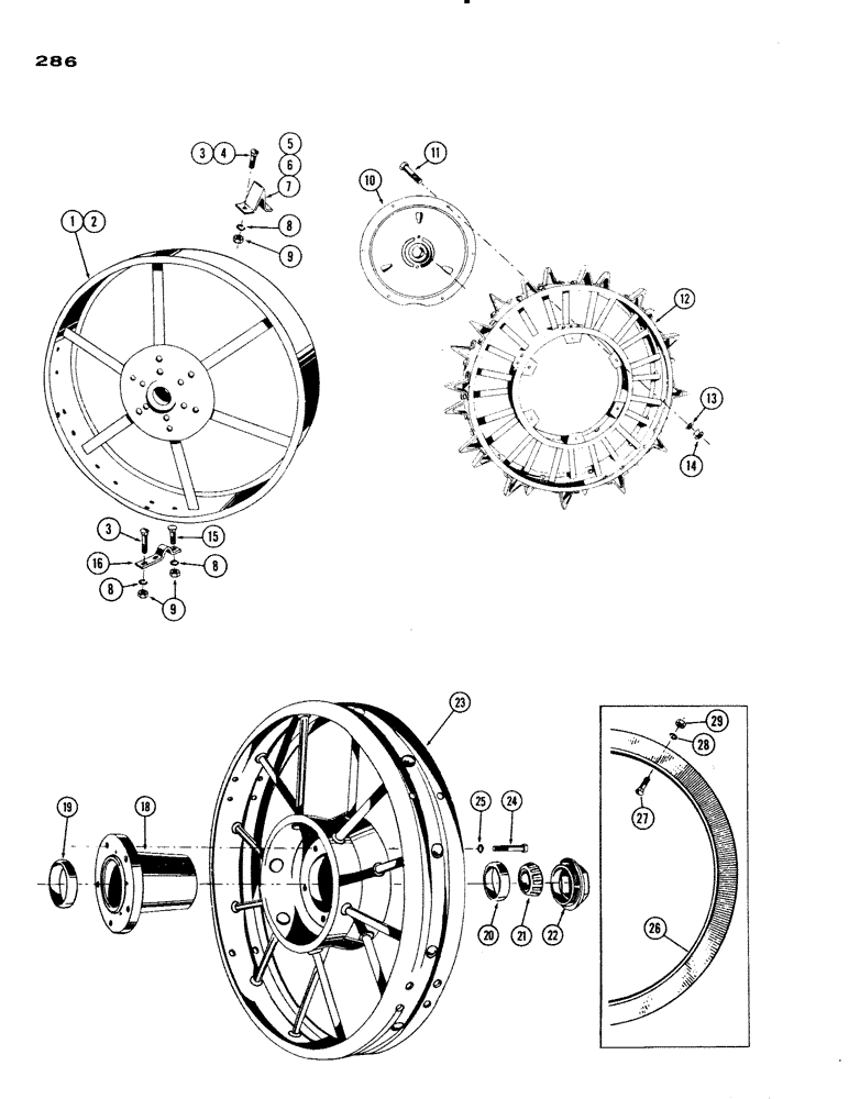 Схема запчастей Case IH 830-SERIES - (286) - STEEL REAR WHEELS, STANDARD FOUR WHEEL TRACTOR, STEEL FRONT WHEELS (06) - POWER TRAIN