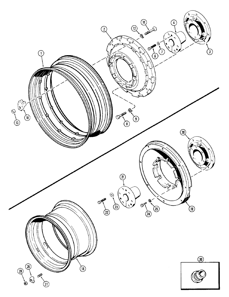 Схема запчастей Case IH 1370 - (222) - CAST REAR WHEELS WITH 34 INCH RIMS, USED WITH 3-7/8 INCH DIAMETER AXLE SHAFT, FOR 20.8 X 34 TIRE (06) - POWER TRAIN