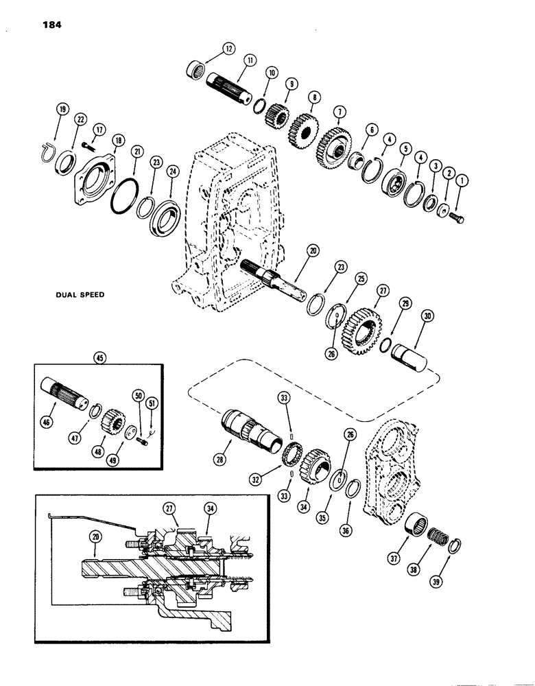 Схема запчастей Case IH 1070 - (184) - P.T.O. OUTPUT & IDLER SHAFTS, DUAL SPEED (06) - POWER TRAIN