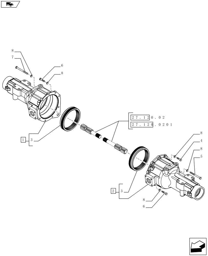 Схема запчастей Case IH FARMALL 65C - (27.120.01) - SIDE REDUCTION UNIT (FINAL DRIVE) HOUSING AND COVERS (27) - REAR AXLE SYSTEM