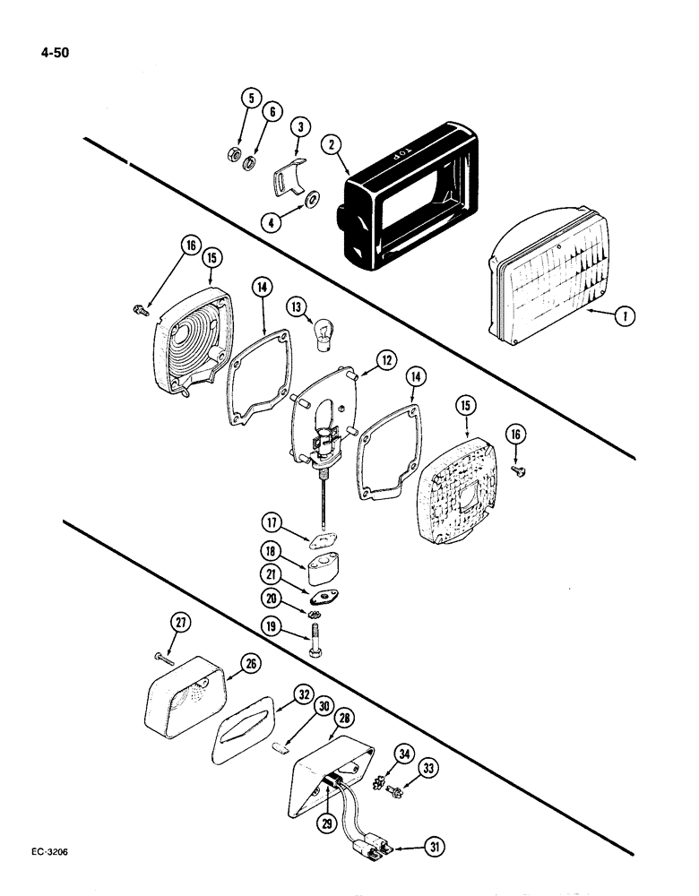 Схема запчастей Case IH 1896 - (4-50) - HEAD, FLASHER AND TAIL LIGHTS (04) - ELECTRICAL SYSTEMS