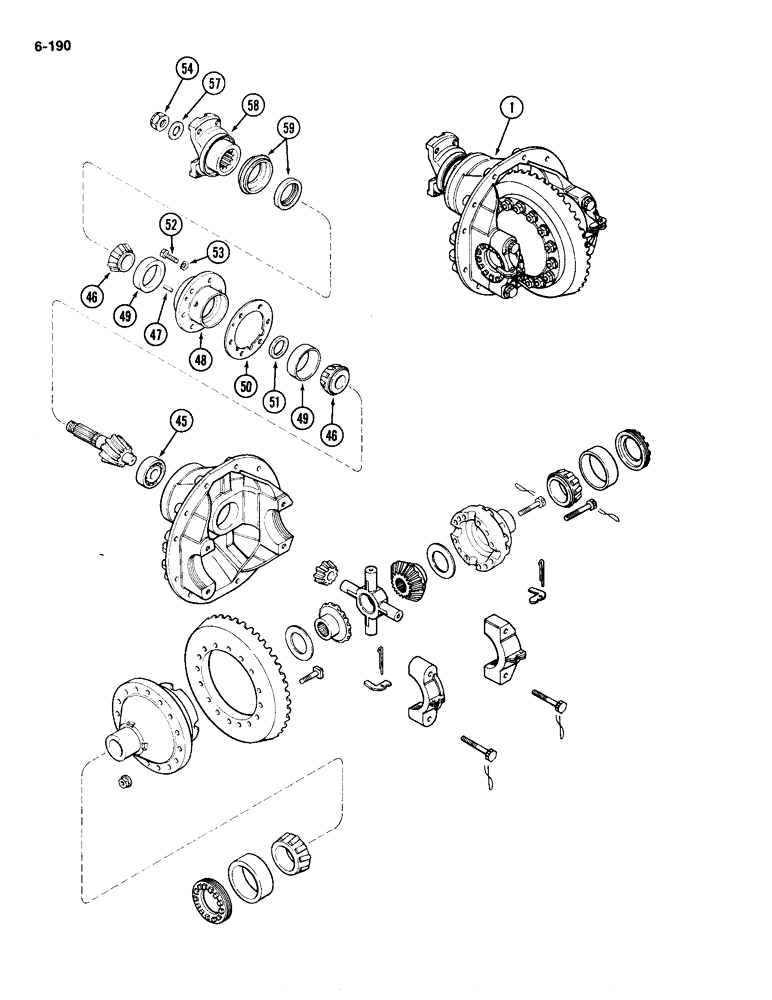 Схема запчастей Case IH 4490 - (6-190) - FRONT AXLE DIFFERENTIAL AND CARRIER (06) - POWER TRAIN