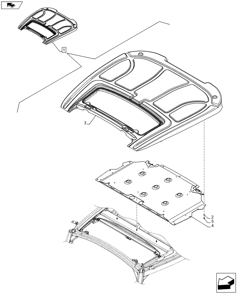 Схема запчастей Case IH FARMALL 65C - (90.152.0101[01]) - CAB WITH HIGH VISIBILITY PANEL - ROOF (VAR.333606 / 743574; VAR.336606-339606) - END YR 09-OCT-2012 (90) - PLATFORM, CAB, BODYWORK AND DECALS