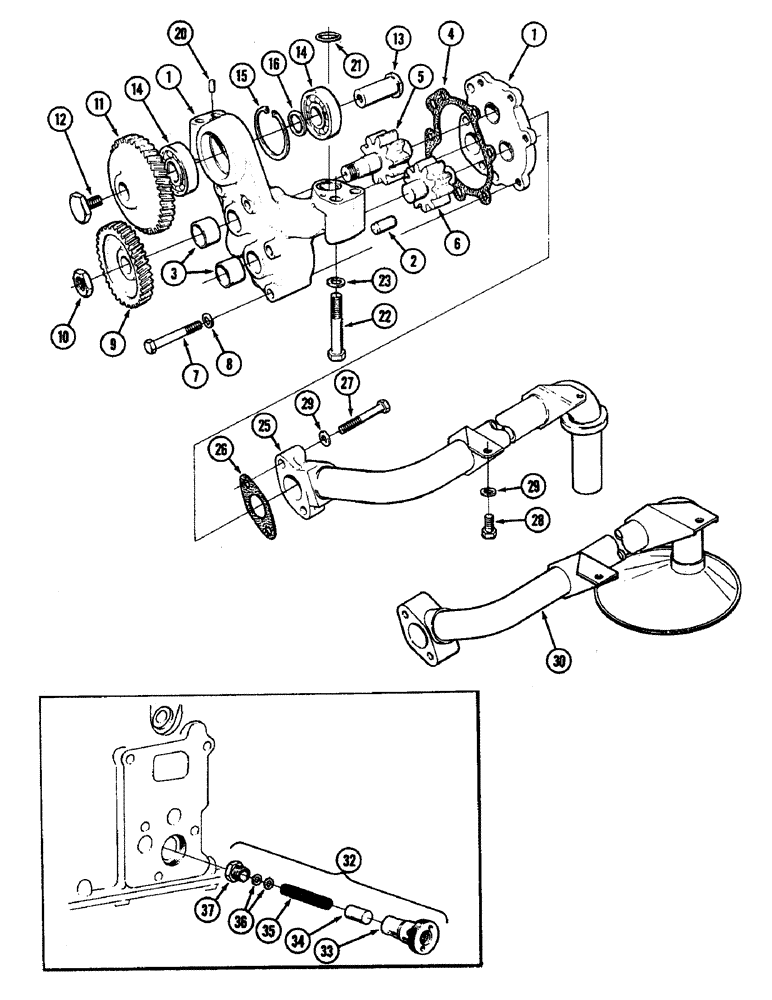 Схема запчастей Case IH 4890 - (2-44) - OIL PUMP WITH OUT DAMPING PISTON, OIL PRESSURE VALVE, 674 CUBIC INCH DIESEL ENGINE (02) - ENGINE