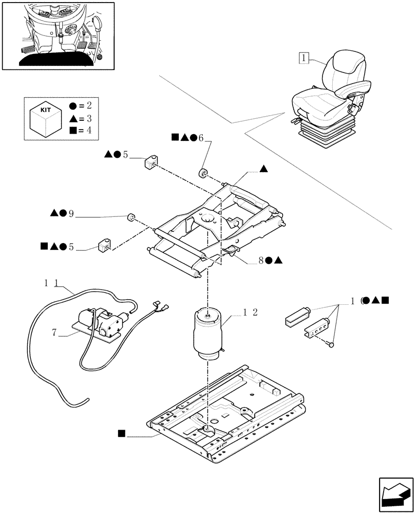 Схема запчастей Case IH MAXXUM 120 - (1.93.3/ M[05]) - DELUXE SEAT WITH AIR SUSPENSION, OPS AND BELTS - BREAKDOWN - W/CAB (10) - OPERATORS PLATFORM/CAB