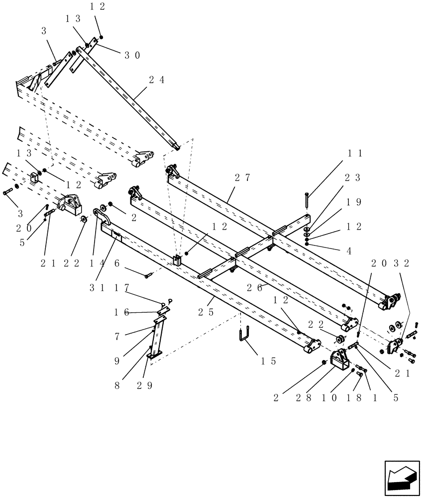 Схема запчастей Case IH ATX400 - (1.190.1) - 12 FIVE SECTION INNER WING (FRONT) - 51 MODEL SHOWN (12) - FRAME