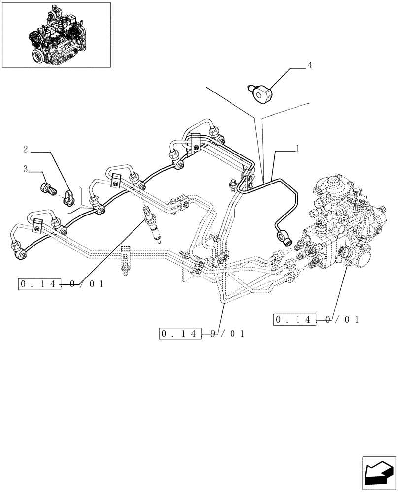 Схема запчастей Case IH MXU130 - (0.20.4/01) - INJECTION EQUIPMENT - PIPING (01) - ENGINE