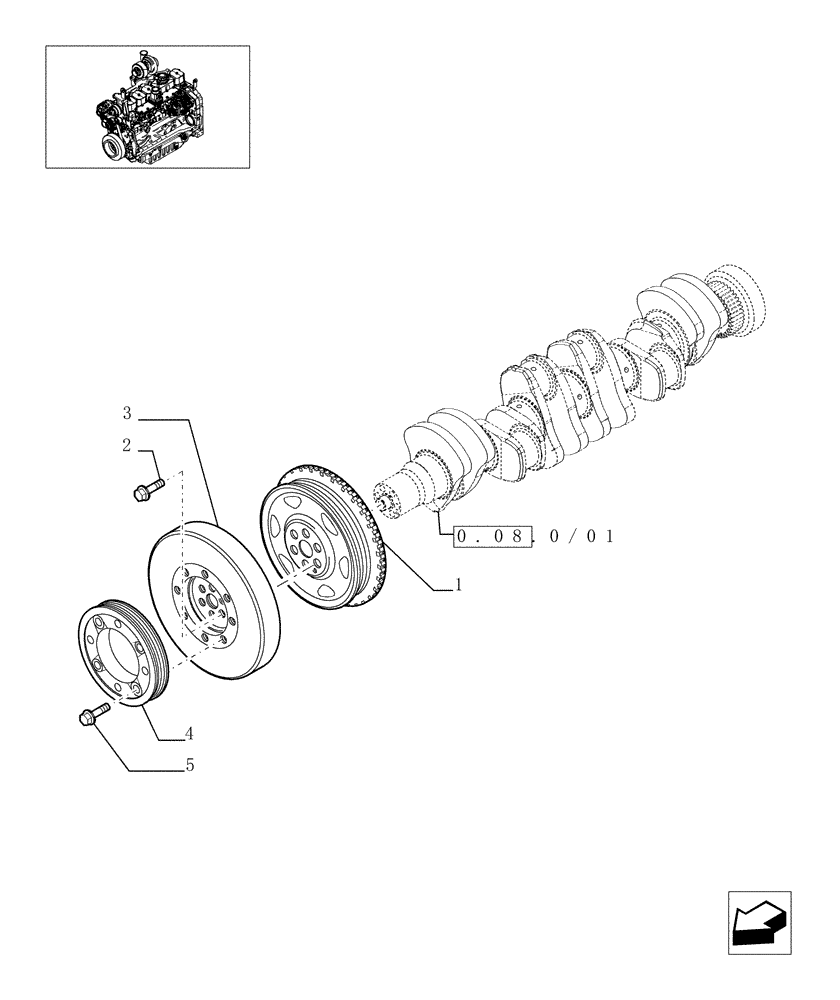 Схема запчастей Case IH MAXXUM 140 - (0.08.4/02) - PULLEY CRANKSHAFT (STD + VAR.330003-332115-332116) (01) - ENGINE