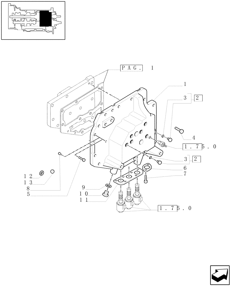 Схема запчастей Case IH MAXXUM 115 - (1.29.0/02[02]) - TRANSMISSION 16X16 AND 17X16 - TRANSMISSION VALVE BLOCK (STD + VAR.330283) (03) - TRANSMISSION