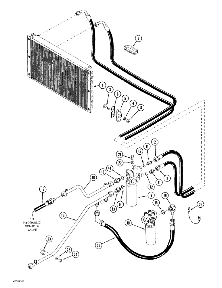 Схема запчастей Case IH 9370 - (8-014) - HIGH OUTPUT HYDRAULIC SYSTEM, OIL COOLER AND FILTER CIRCUIT (08) - HYDRAULICS