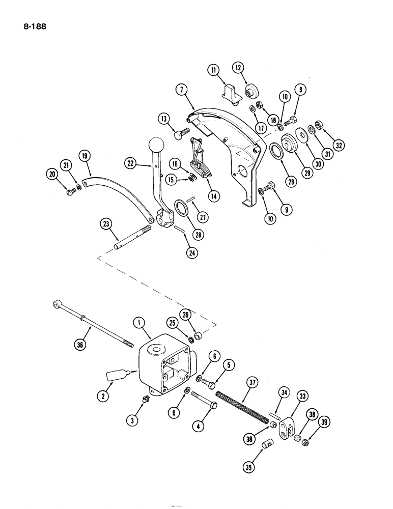 Схема запчастей Case IH 1194 - (8-188) - CONTROL HOUSING AND QUADRANT, TRACTORS WITHOUT CAB, P.I.N. 11039983 AND AFTER (08) - HYDRAULICS