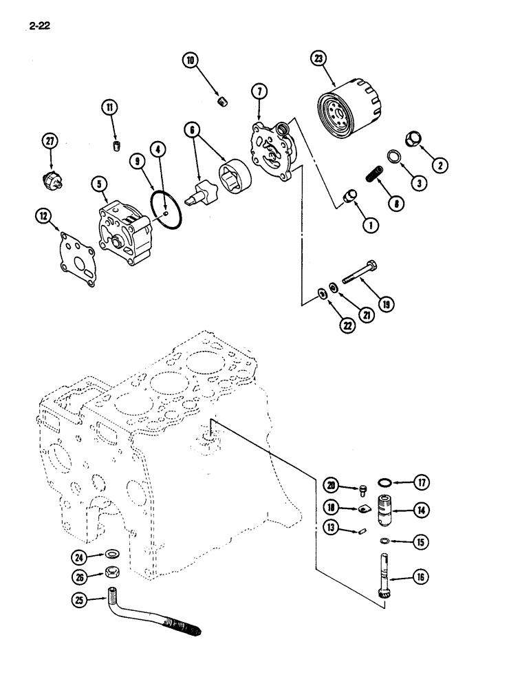 Схема запчастей Case IH 255 - (2-22) - OIL PUMP AND FILTER (02) - ENGINE