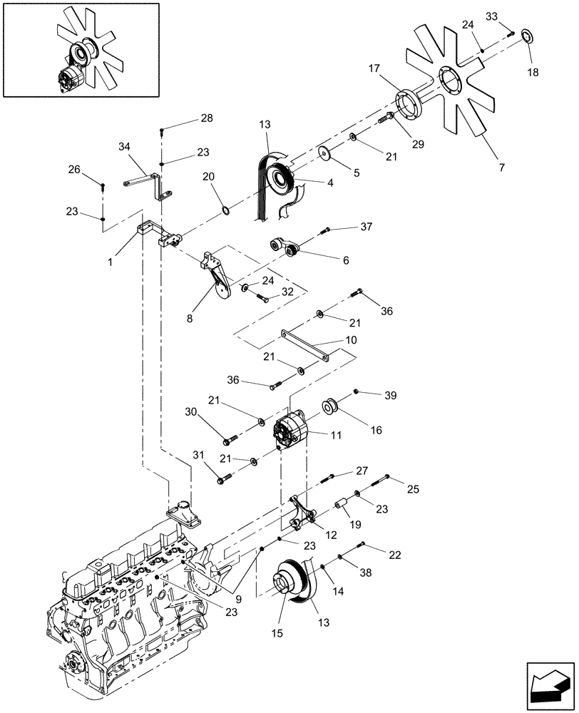 Схема запчастей Case IH WDX2302 - (02.01[1]) - FAN & DRIVE, PRIOR TO PIN HCA043144 (WDX1902) & HCA0036117 (WDX2302) (02) - ENGINE EQUIPMENT