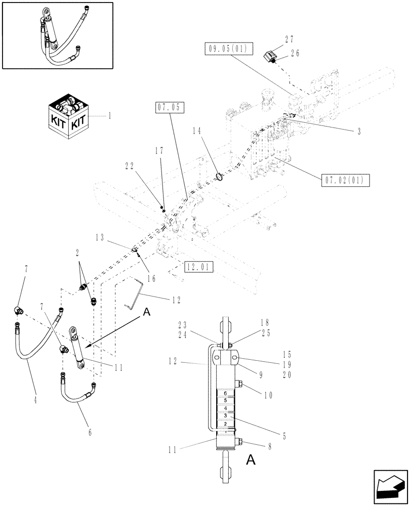 Схема запчастей Case IH WDX1002S - (18.06) - HYDRAULIC HEADER TILT KIT Attachments