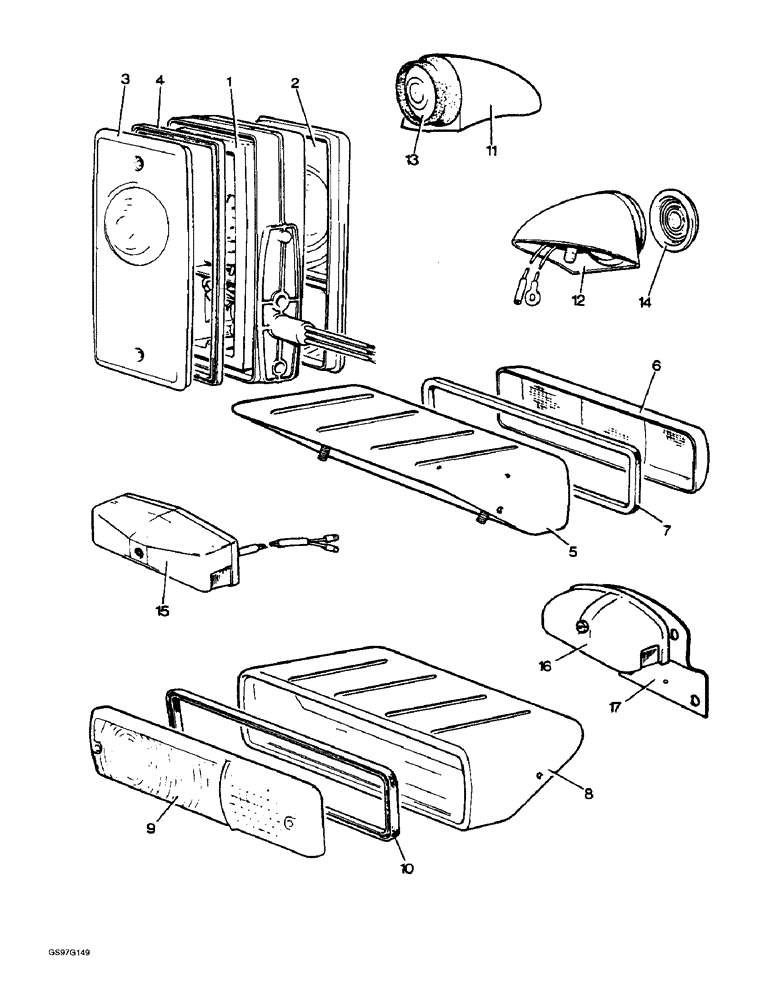 Схема запчастей Case IH 1210 - (4-24) - LAMP ASSEMBLIES, SIDE AND REAR (04) - ELECTRICAL SYSTEMS