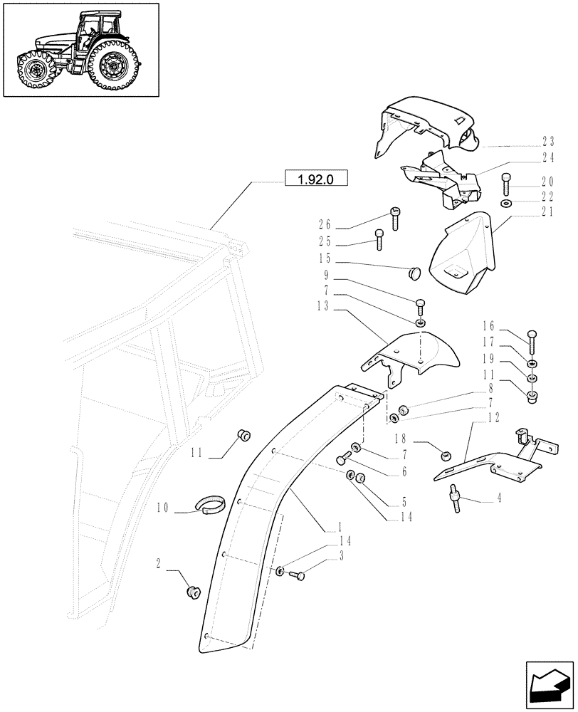 Схема запчастей Case IH JX1100U - (1.92.5) - CAB - REAR FENDERS (10) - OPERATORS PLATFORM/CAB