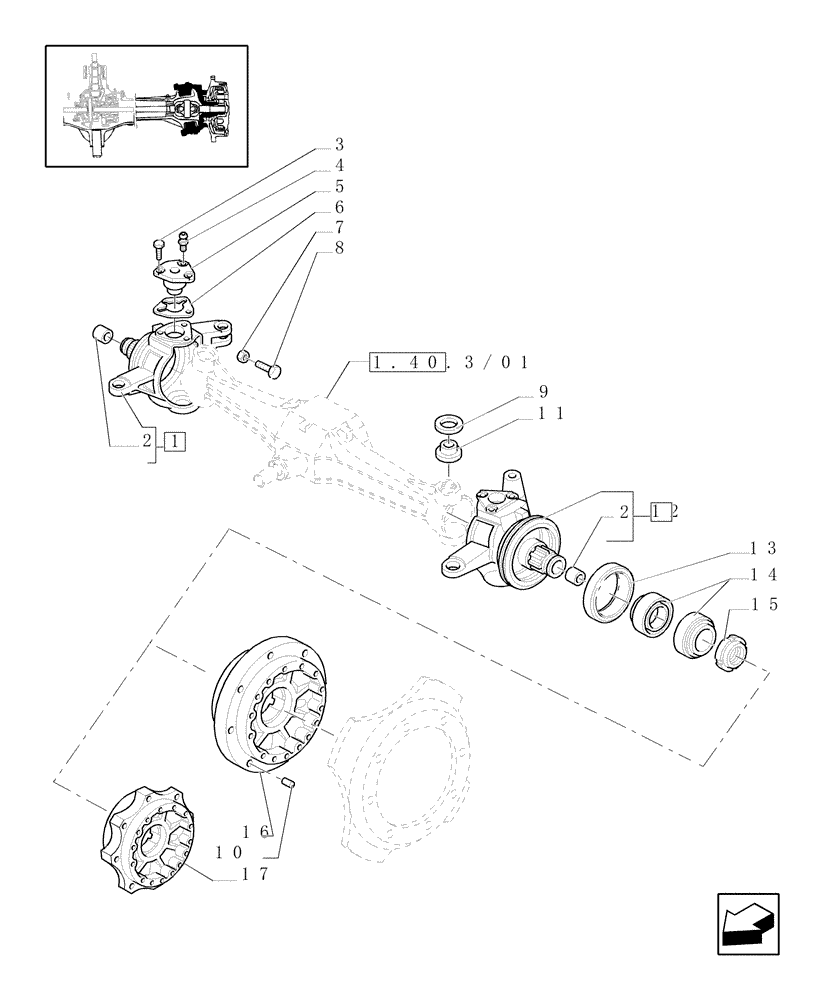 Схема запчастей Case IH JX90 - (1.40.4/02) - (VAR.540) VOORAS CAT. 2 MET 2 STUURCILINDERS (40 KM/H) - STEERING PIVOT PINS (04) - FRONT AXLE & STEERING