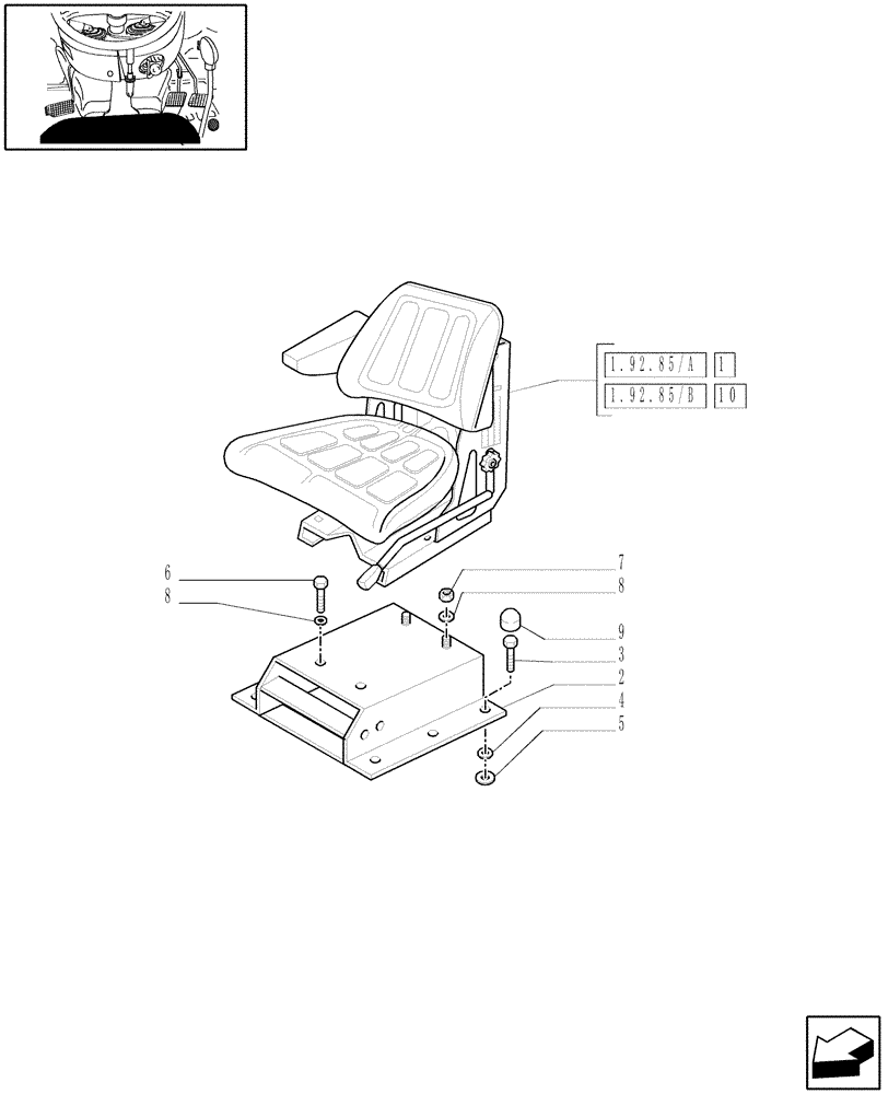 Схема запчастей Case IH JX80 - (1.92.85) - SEAT, SUPPORT (10) - OPERATORS PLATFORM/CAB