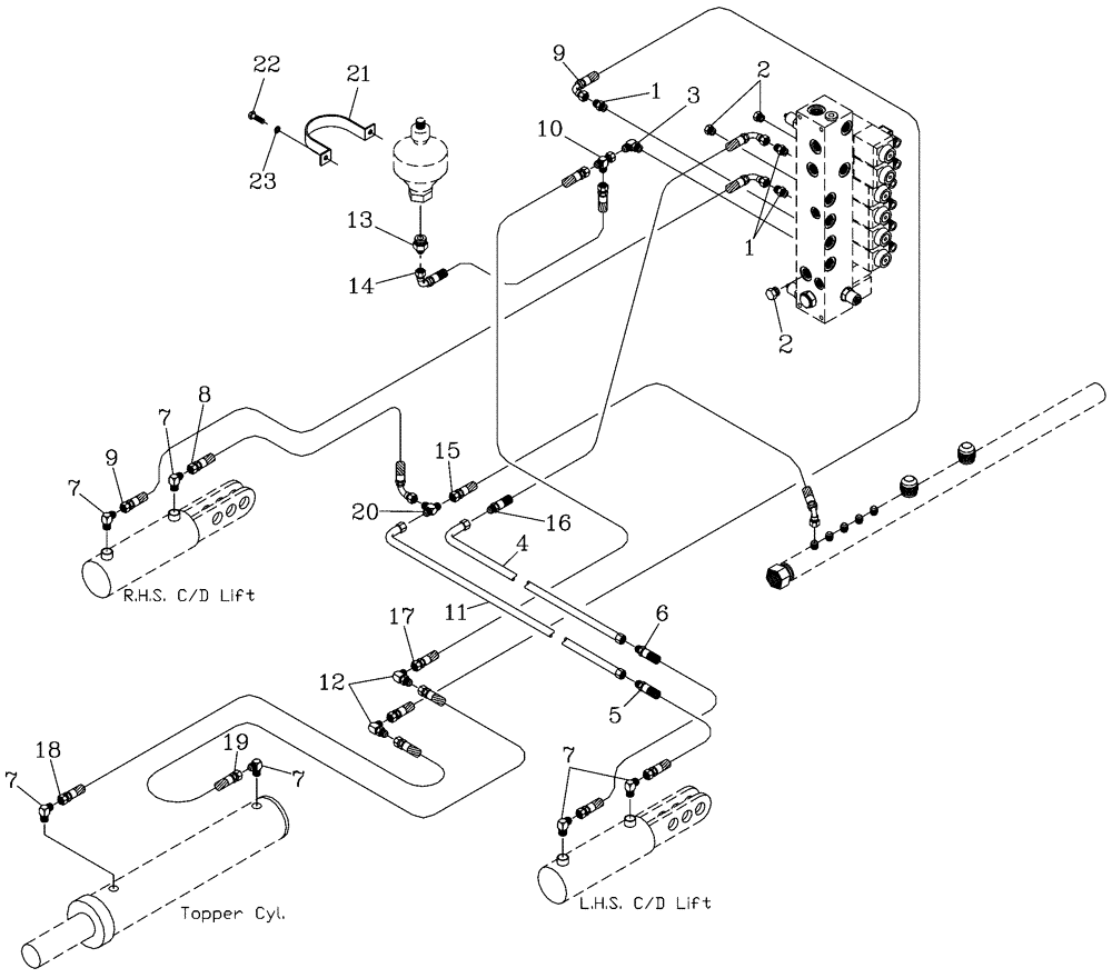 Схема запчастей Case IH 7700 - (B11[01]) - HYDRAULIC CIRCUIT {Topper and Cropdivider Lift} Hydraulic Components & Circuits