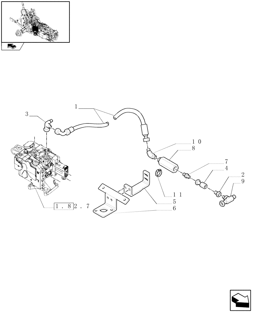 Схема запчастей Case IH PUMA 165 - (1.29.7/02) - (VAR.004) 150 L/MIN PUMP W/EDC - TRANSMISSION OIL COOLER - PIPES AND SUPPORTS - D6352 (03) - TRANSMISSION