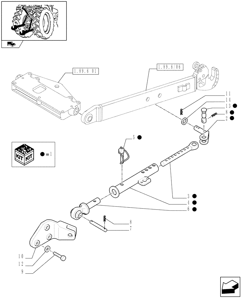 Схема запчастей Case IH FARMALL 60 - (1.89.9/03[01]) - WALTERSHEID THREE POINT HITCH WITH QUICK ATTACH ENDS - STABILIZERS (VAR.335946) - C6950 (09) - IMPLEMENT LIFT