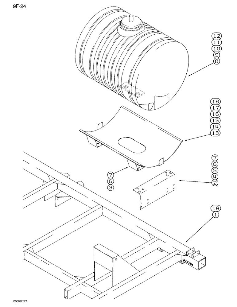 Схема запчастей Case IH 950 - (9F-24) - LIQUID FERTILIZER TANK AND MOUNTING, 8 ROW WIDE AND 12 ROW NARROW, VERTICAL FOLD (09) - CHASSIS/ATTACHMENTS