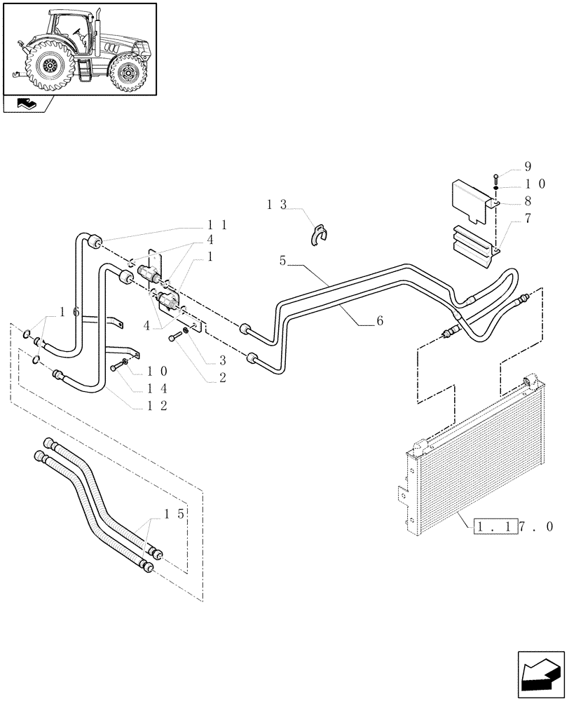 Схема запчастей Case IH MAXXUM 115 - (1.29.7/01[01]) - TRANSMISSION OIL COOLER - PIPES (03) - TRANSMISSION