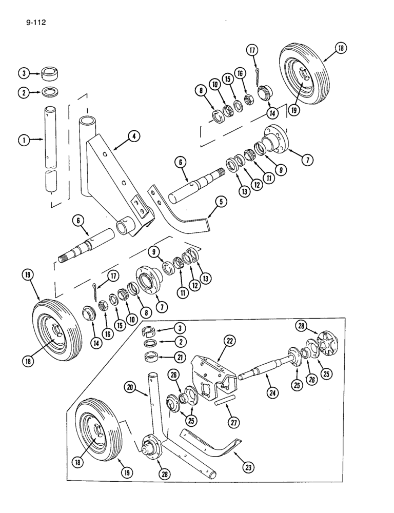 Схема запчастей Case IH 7200 - (9-112) - CASTER WHEEL AXLE (09) - CHASSIS/ATTACHMENTS