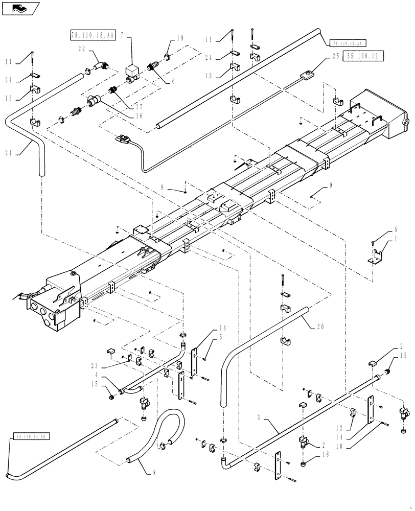 Схема запчастей Case IH 810 - (78.110.14.DC) - BOOM PLUMBING, 70, 2.5" TUBES, RH, INNER (78) - SPRAYING