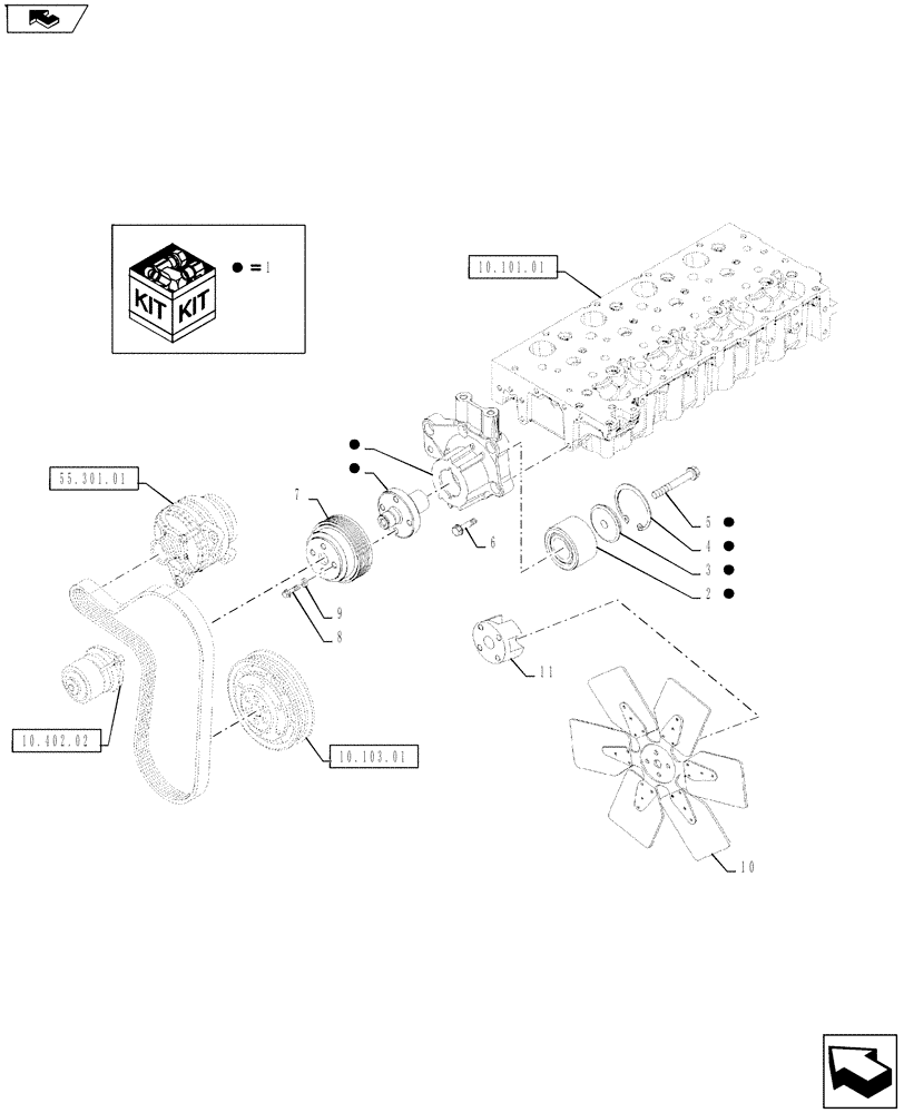 Схема запчастей Case IH FARMALL 75A - (10.414.02) - FAN DRIVE (10) - ENGINE