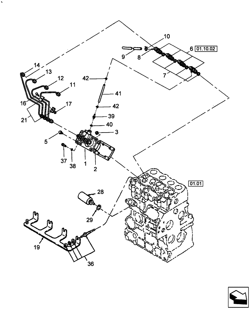 Схема запчастей Case IH FARMALL 60 - (01.10) - FUEL INJECTION PUMP & LINES (01) - ENGINE