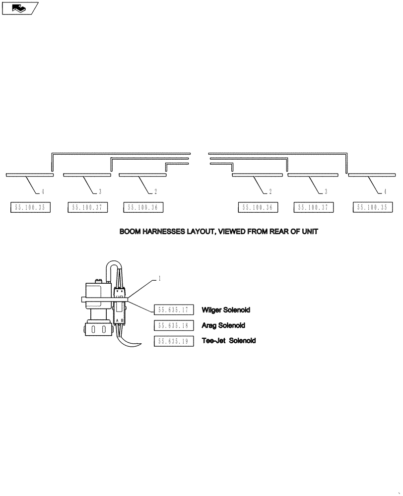 Схема запчастей Case IH 4430 - (55.635.12) - AIM COMMAND, 90 BOOM, 6 SECTION BOOM HARNESS AND SOLENOIDS (55) - ELECTRICAL SYSTEMS
