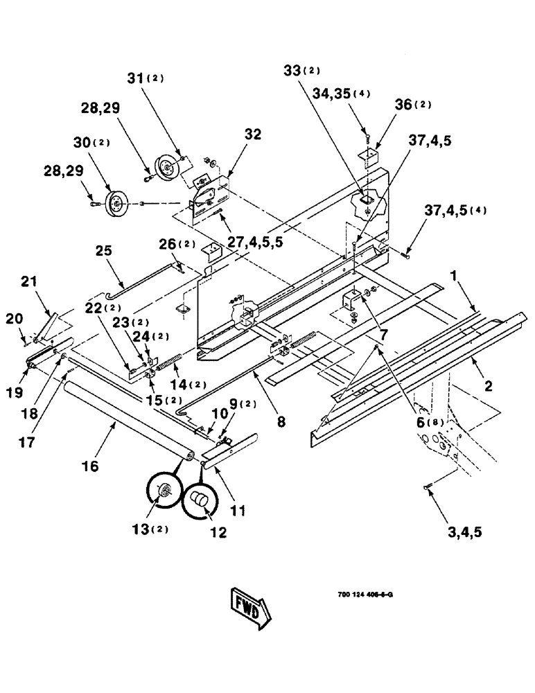 Схема запчастей Case IH 8820 - (6-18) - DRAPER FRAME ASSEMBLY, RIGHT, SERIAL NUMBER CFH0030455 AND LATER, 15 FOOT ONLY (58) - ATTACHMENTS/HEADERS